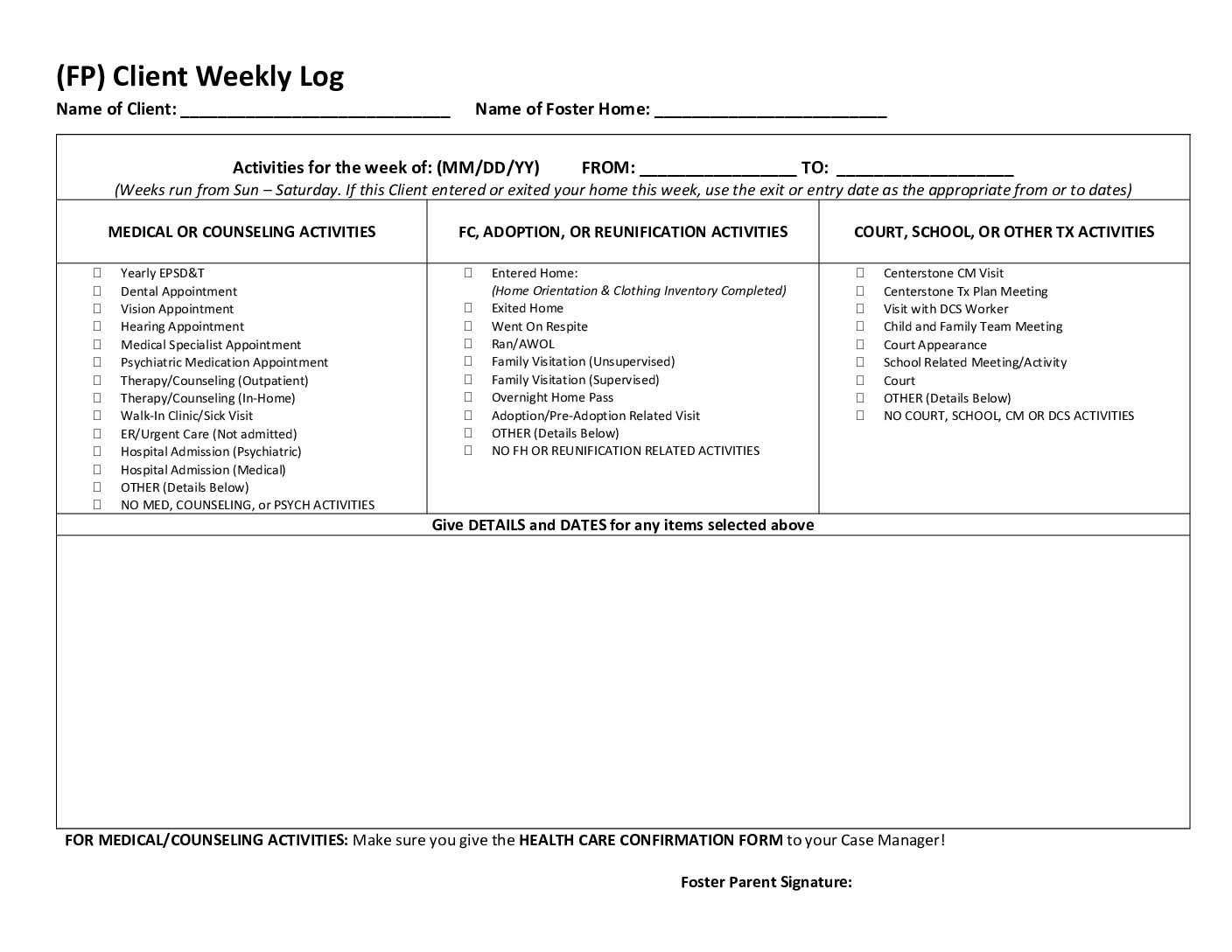 Client Weekly Log